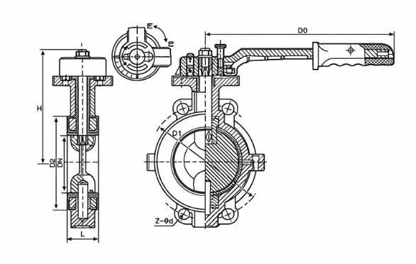 Rubber-Lined Wafer Manual Butterfly Valve Drawning Rubber-Lined Wafer Manual Butterfly Valve Drawning